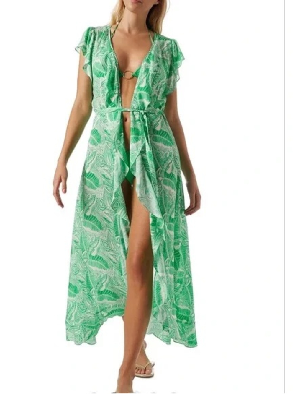 NWT Melissa Odabash Bria Ruffled Printed Voile Wrap Dress Sz Large SwimCover - Picture 13 of 13